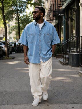 Vintage Ash Creek Trading Men’s Blue Casual Button Down Oversized Jean Shirt